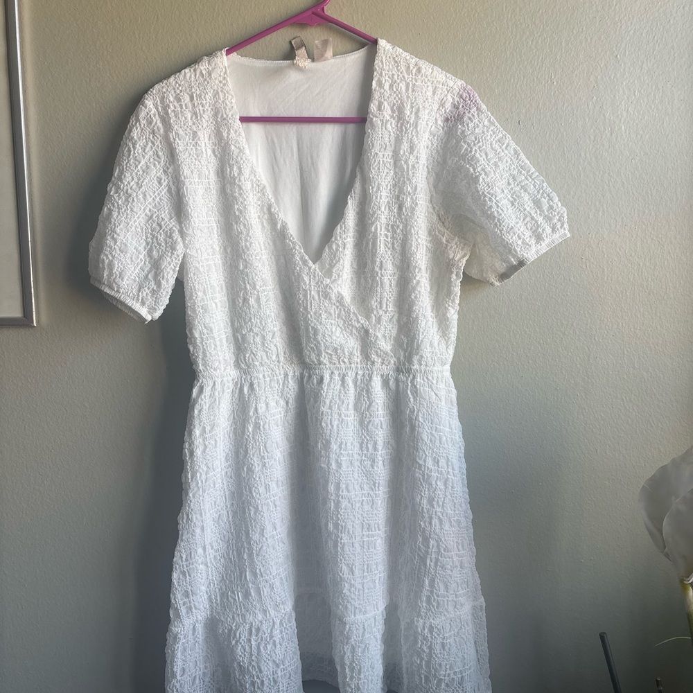 Divided White Textured Mini Dress